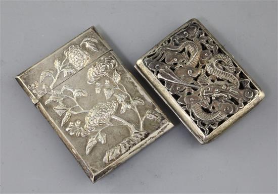 An early 19th century Chinese pierced silver cigarette case by Sunshing and one other.